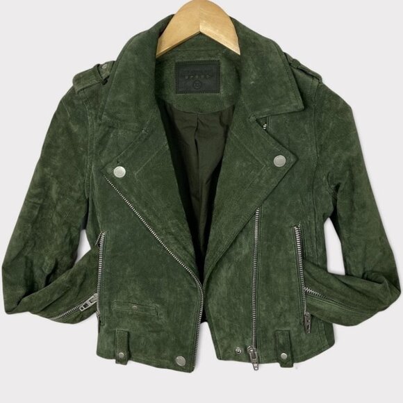 BlankNYC 100% Leather Green Moto Biker Jacket Suede Size XS Silver Hardware Boho - Picture 7 of 16